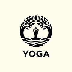 a yoga logo with a tree and a person doing yoga