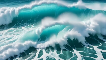 Olas rompientes de agua del océano azul turquesa con spray espumoso blanco