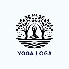 a yoga logo with a tree and a person doing yoga