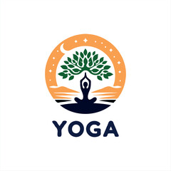 a yoga logo with a tree and a person doing yoga