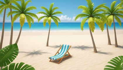Obraz premium green beach with palm trees, a tropical summer beach and a summer background