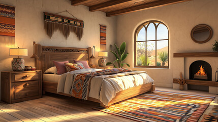 Fototapeta premium Chambre chaleureuse et élégante dans une maison de style Santa Fe