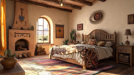 Chambre chaleureuse et élégante dans une maison de style Santa Fe