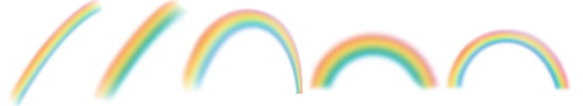 Set of the partially transparent natural rainbows in different shapes isolated. Natural color spectrum idea. Decorative concept.