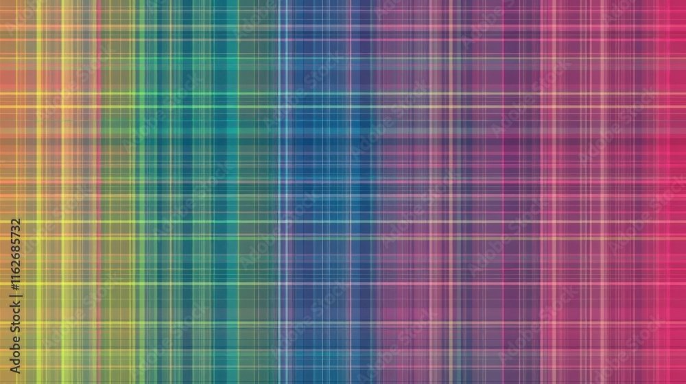 Aufkleber a colorful plaid pattern featuring a gradient of hues in a grid layout.