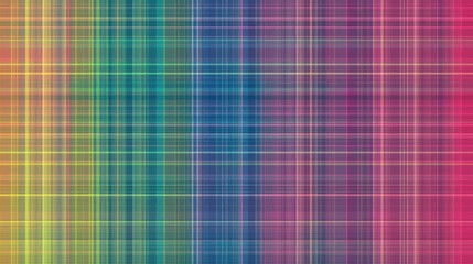 A colorful plaid pattern featuring a gradient of hues in a grid layout.