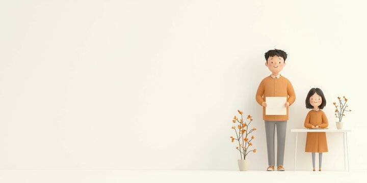 A cheerful family standing against a plain backdrop, showcasing warmth and togetherness.