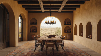 Fototapeta premium Salle à manger élégante et charmante dans une maison de style Santa Fe