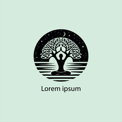 a yoga logo with a tree and a person doing yoga