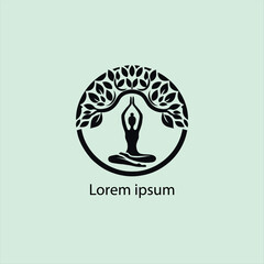 a yoga logo with a tree and a person doing yoga