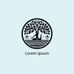 a yoga logo with a tree and a person doing yoga