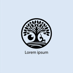 a yoga logo with a tree and a person doing yoga