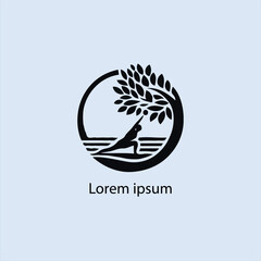 a yoga logo with a tree and a person doing yoga