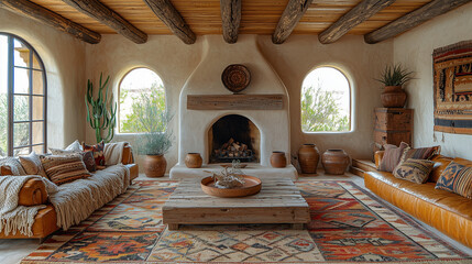 Fototapeta premium Salon chaleureux et accueillant dans une maison de style Santa Fe