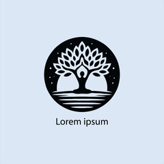 a yoga logo with a tree and a person doing yoga