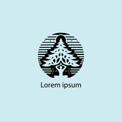 a yoga logo with a tree and a person doing yoga