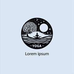 a yoga logo with a tree and a person doing yoga