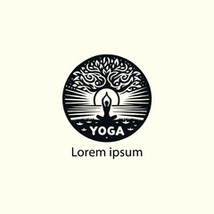 a yoga logo with a tree and a person doing yoga