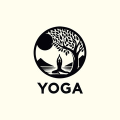 a yoga logo with a tree and a person doing yoga
