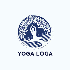 a yoga logo with a tree and a person doing yoga