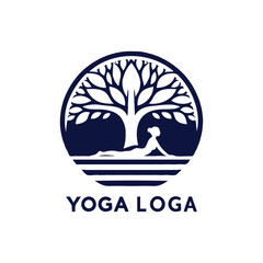 a yoga logo with a tree and a person doing yoga