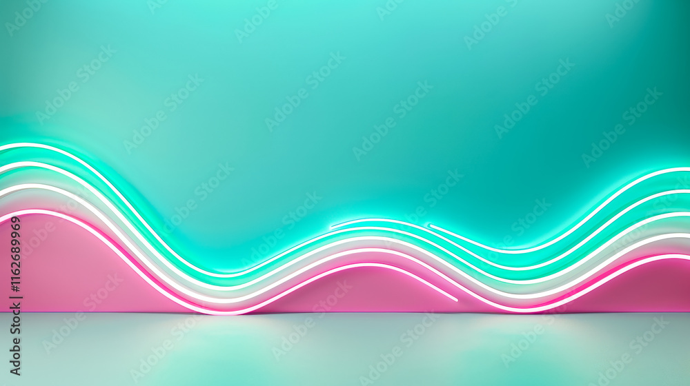 Poster Colorful neon waves create a vibrant backdrop in a modern setting suitable for various creative activities