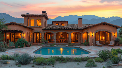 Maison de luxe de style Santa Fe avec architecture adobe traditionnelle