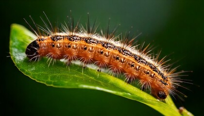 Fototapeta premium close up of caterpillar eating leaf, caterpillar is on green leaf