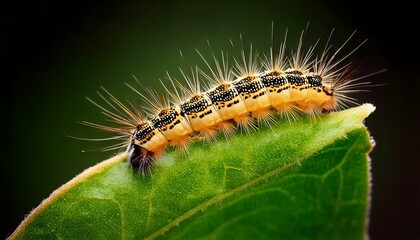 Fototapeta premium close up of caterpillar eating leaf, caterpillar is on green leaf