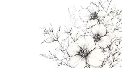 Fototapeta premium Delicate Black And White Floral Sketch Drawing
