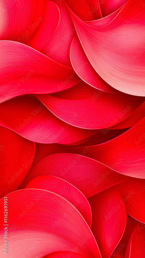 Poster Vibrant red petals create a stunning abstract design with smooth curves and layered textures in a bright setting