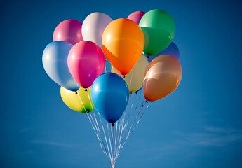 Naklejka premium Vibrant Colorful Balloons Floating in Sky: Festive Party Decoration