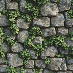 Stone wall with moss and vines in natural texture