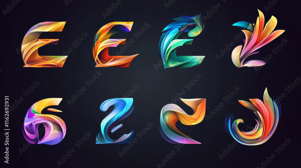 Fototapete set of alphabet symbols and icons of letter e- for icons and logos, such a logo. rasterized version 