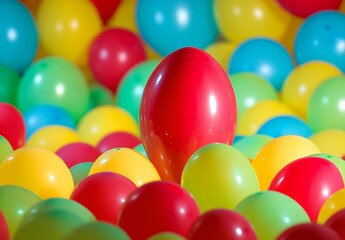Vibrant Colorful Balloons Background: Red Balloon Stands Out