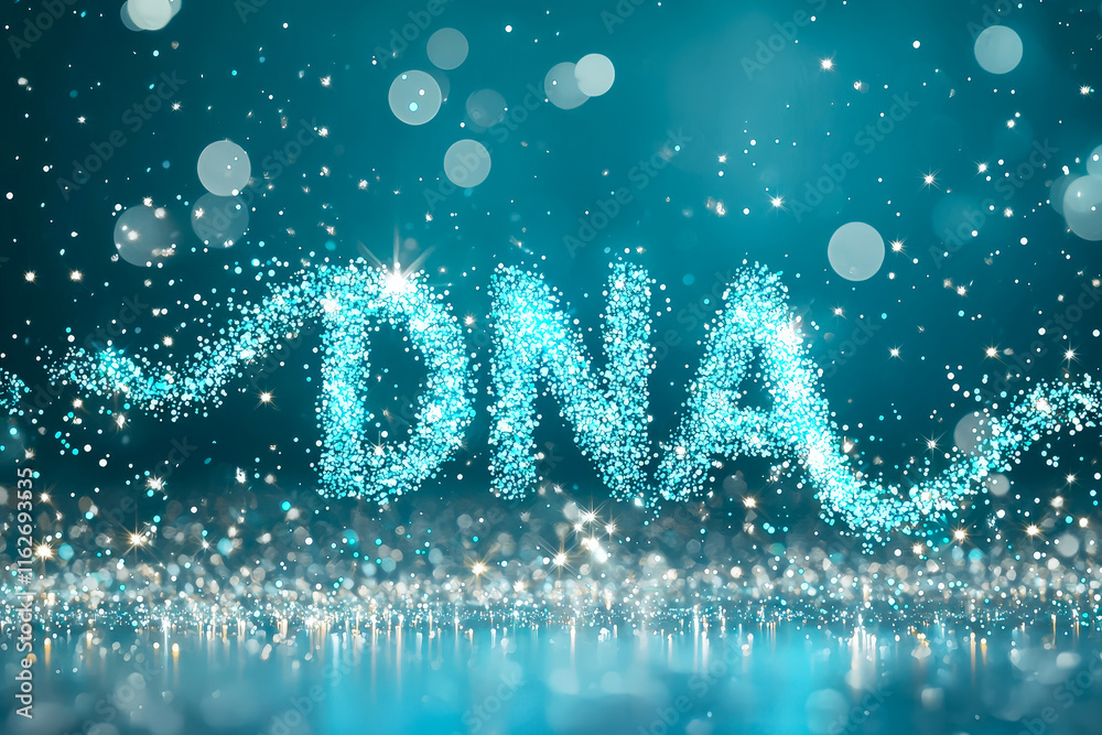 Poster Digital representation of DNA created with sparkling elements and glowing lights showcasing the essence of genetics
