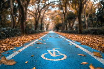 Autumn park bike path with disabled symbol.