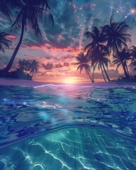 Fototapeta premium y2k style water travel paradise vacation sunset