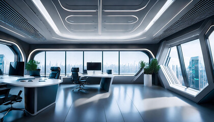 Obraz premium Realistic photo of minimalistic interior design of an office that looks like the inside