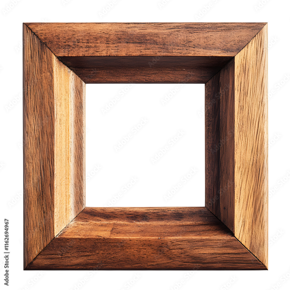 Poster classic wooden picture frame isolated on transparent background, creating a versatile template for s
