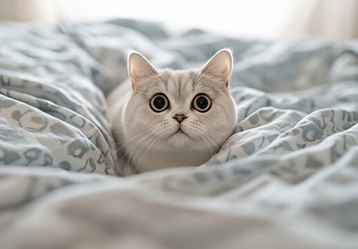 Adorable British Shorthair Cat on Soft Bedding