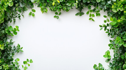Fototapeta premium Green leaves create a natural frame around a blank space for creative designs or messages