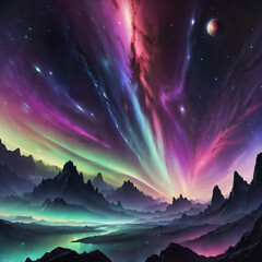 Obraz premium Multicolored auroras shining through.