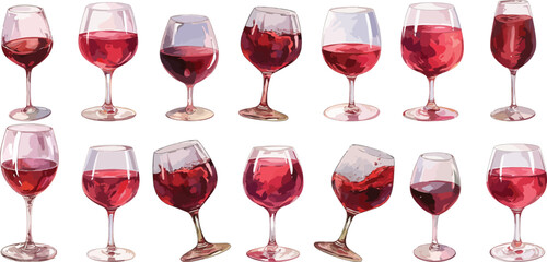 red wine glasses watercolor clipart