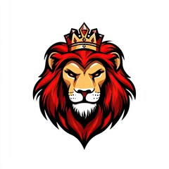 Obraz premium Fierce lion logo illustration wearing a crown, symbolizing power, royalty, and strength in a bold design