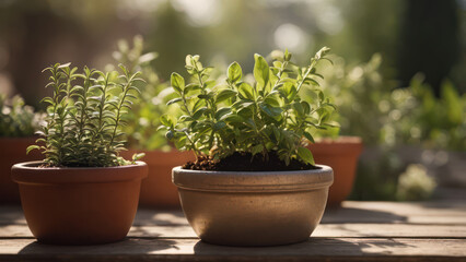 Fototapeta premium gardening with herbs in pots