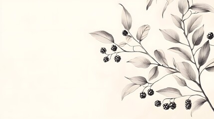 Pen Sketch of Blackberry Branch and Leaves