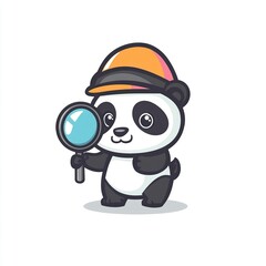 Obraz premium Playful panda logo illustration wearing a detective hat, symbolizing curiosity, intelligence, and fun