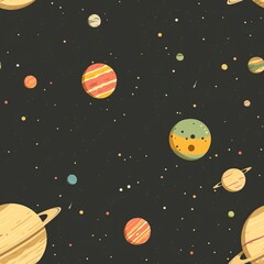 Fototapeta premium Charming seamless pattern of vibrant planets in outer space, perfect for unique design projects