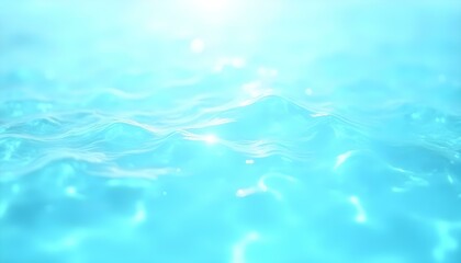 Transparent blue clear water surface texture with ripples, splashes and bubbles. Abstract summer banner background Water waves in sunlight with copy space Cosmetic moisturizer micellar toner emulsion.